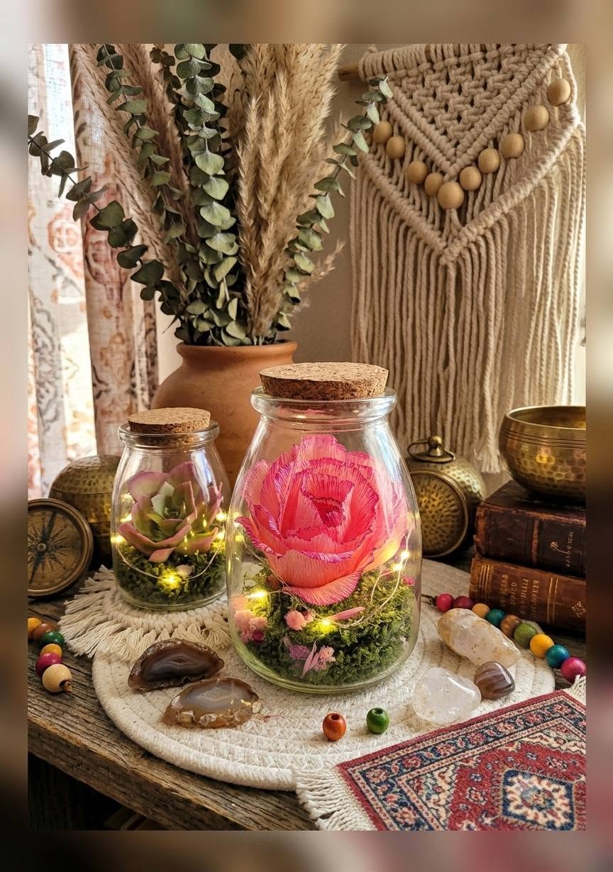 Rose lumineuse en flacon